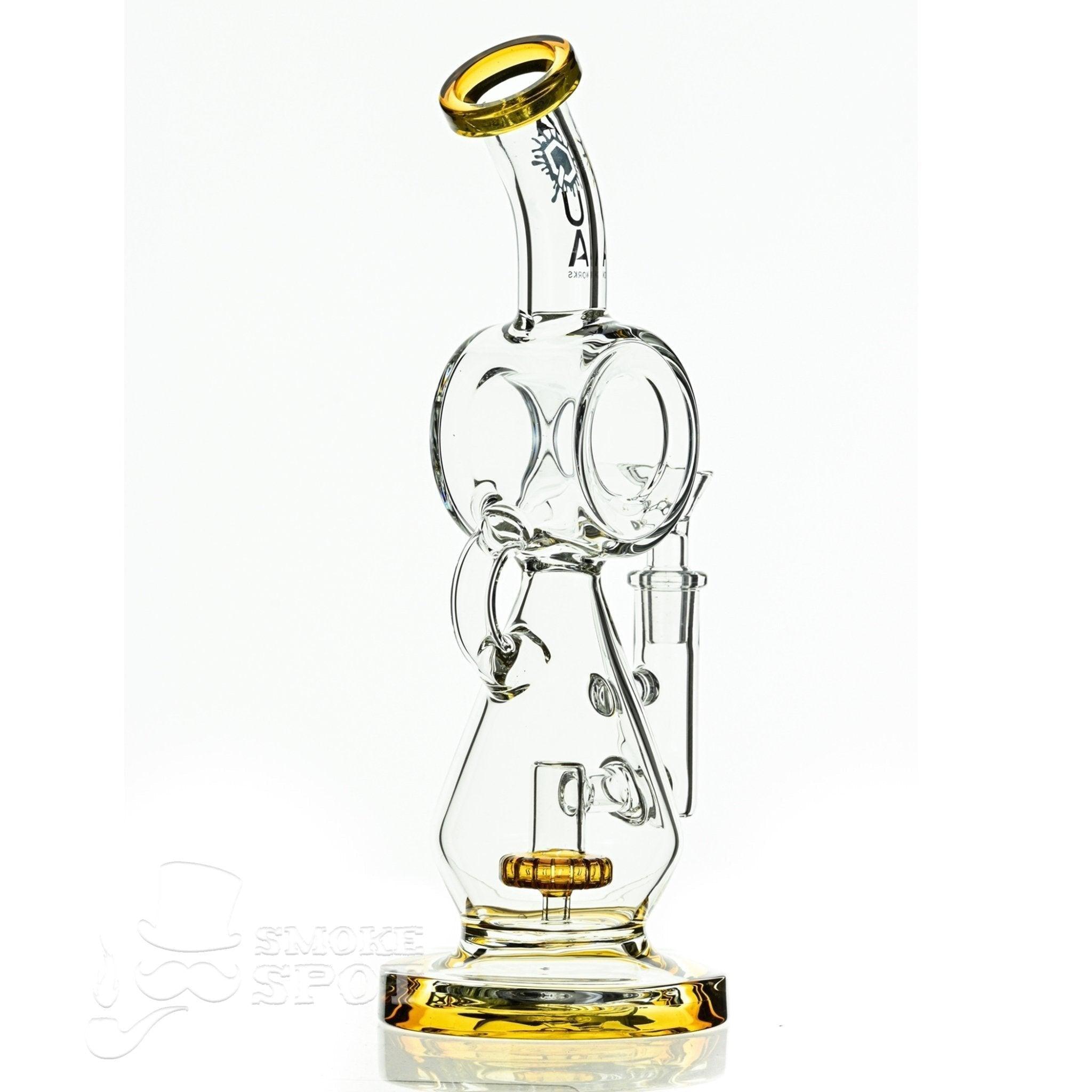 Aqua Glass hour glass with disc perc amber - Smoke Spot Smoke Shop