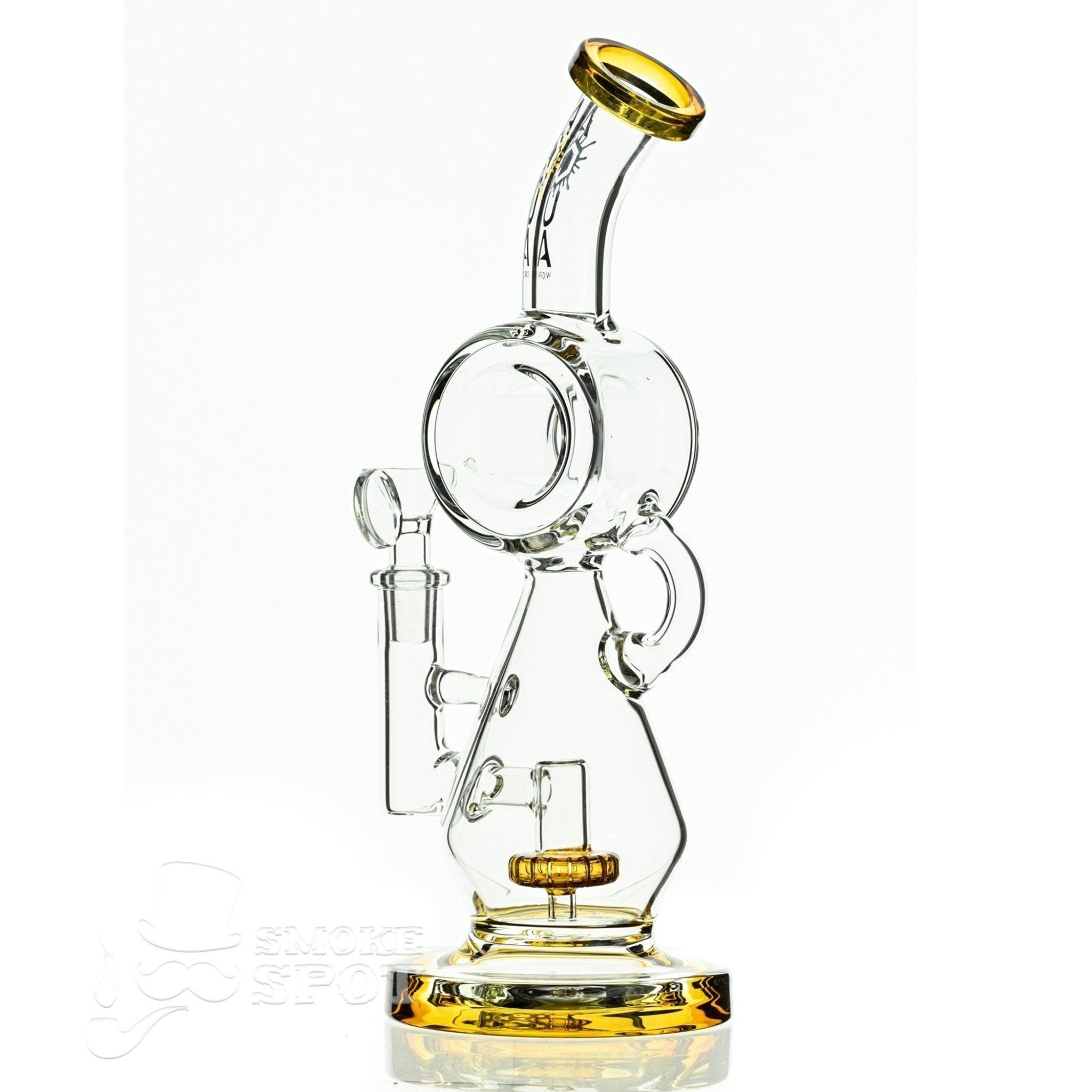 Aqua Glass hour glass with disc perc amber - Smoke Spot Smoke Shop