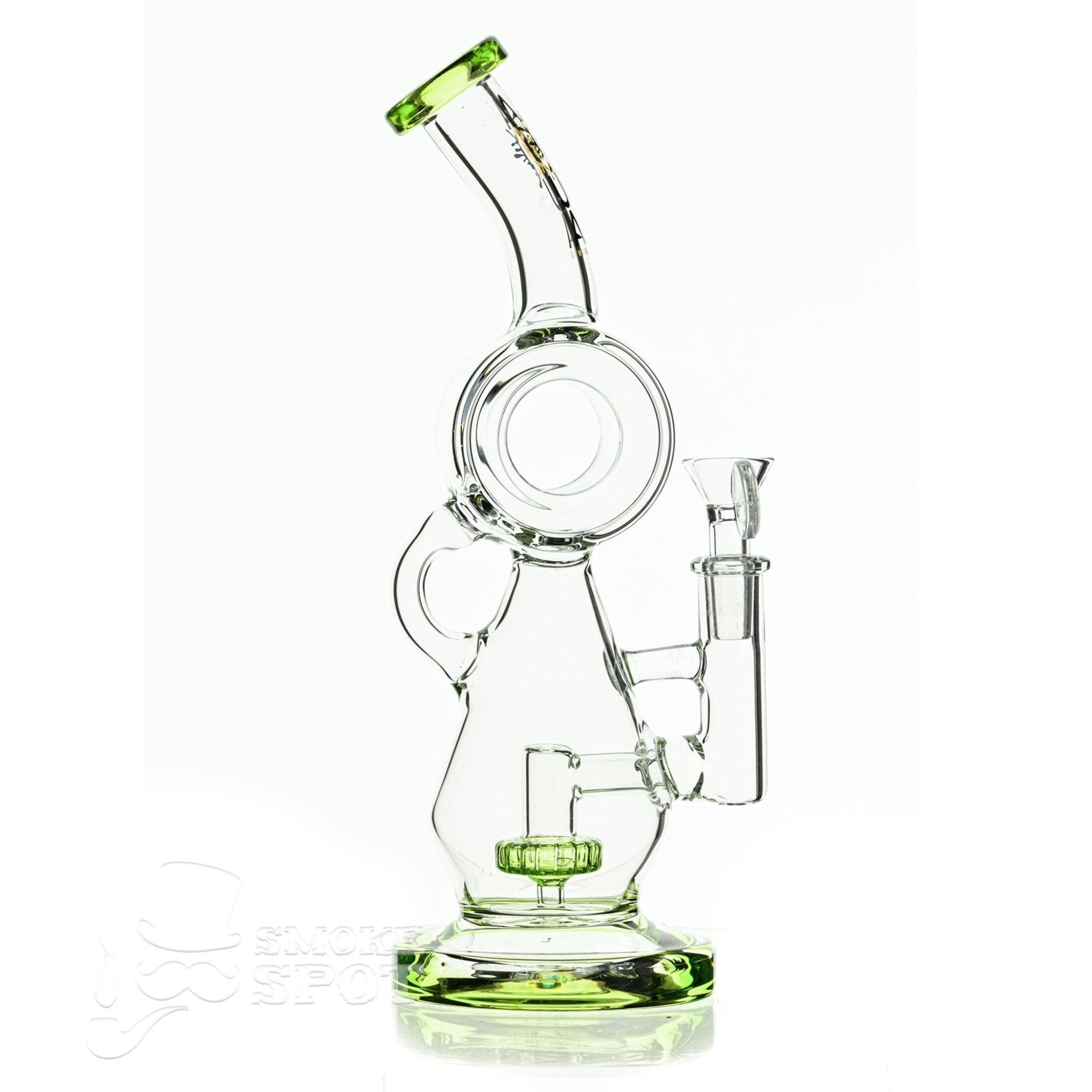 Aqua Glass hour glass with disc perc slime green - Smoke Spot Smoke Shop