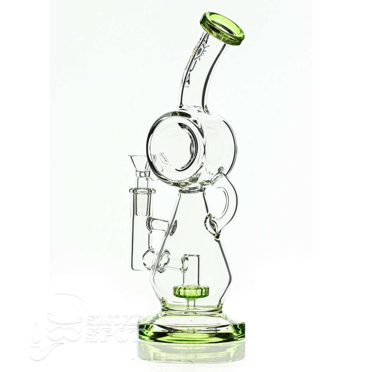 Aqua Glass hour glass with disc perc slime green - Smoke Spot Smoke Shop