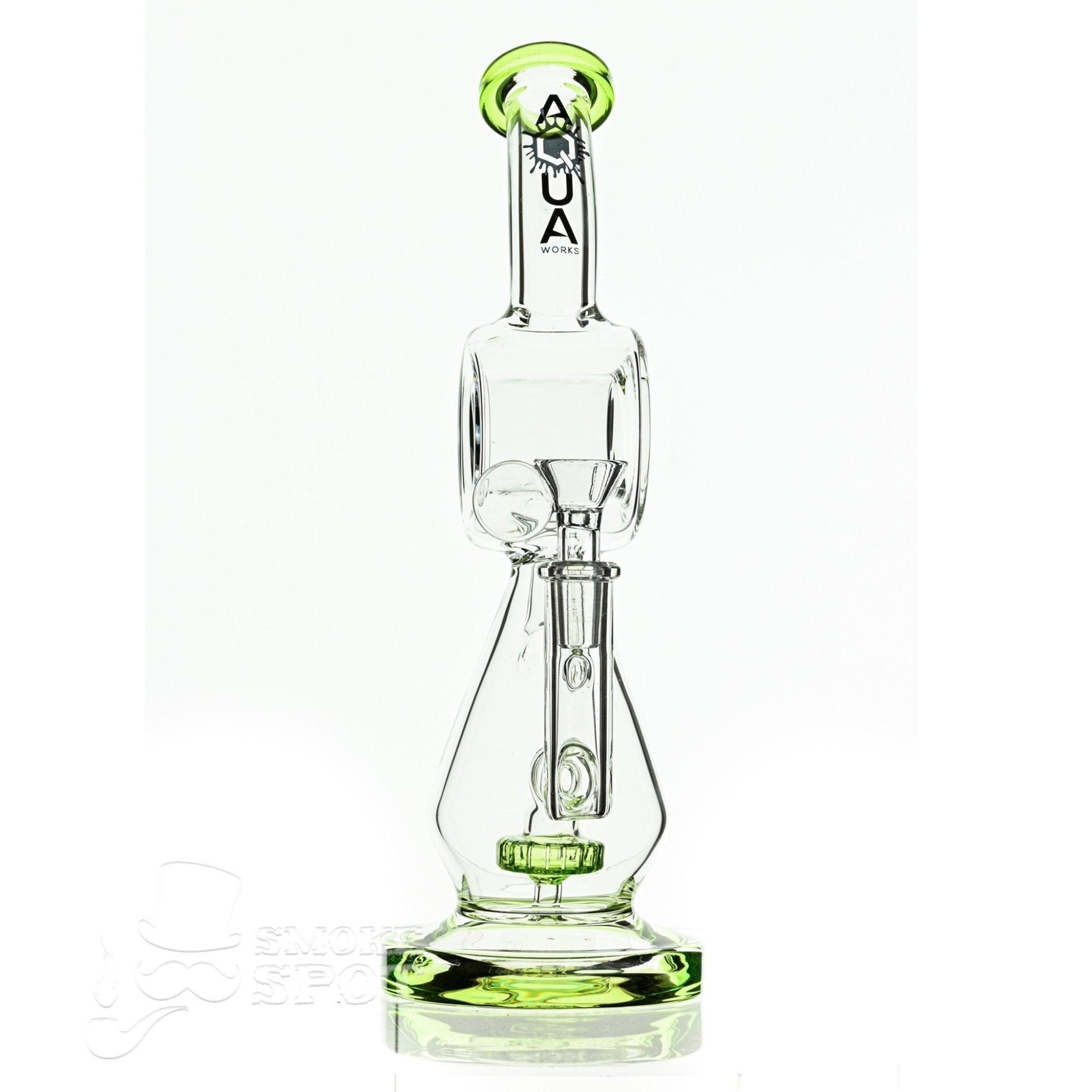 Aqua Glass hour glass with disc perc slime green - Smoke Spot Smoke Shop
