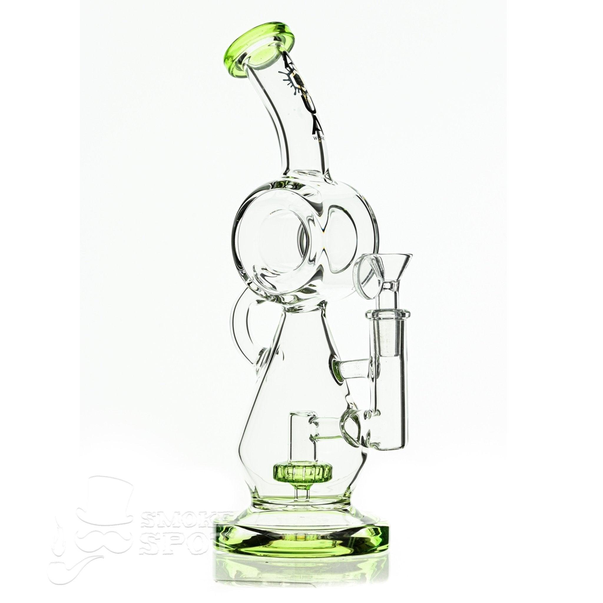 Aqua Glass hour glass with disc perc slime green - Smoke Spot Smoke Shop