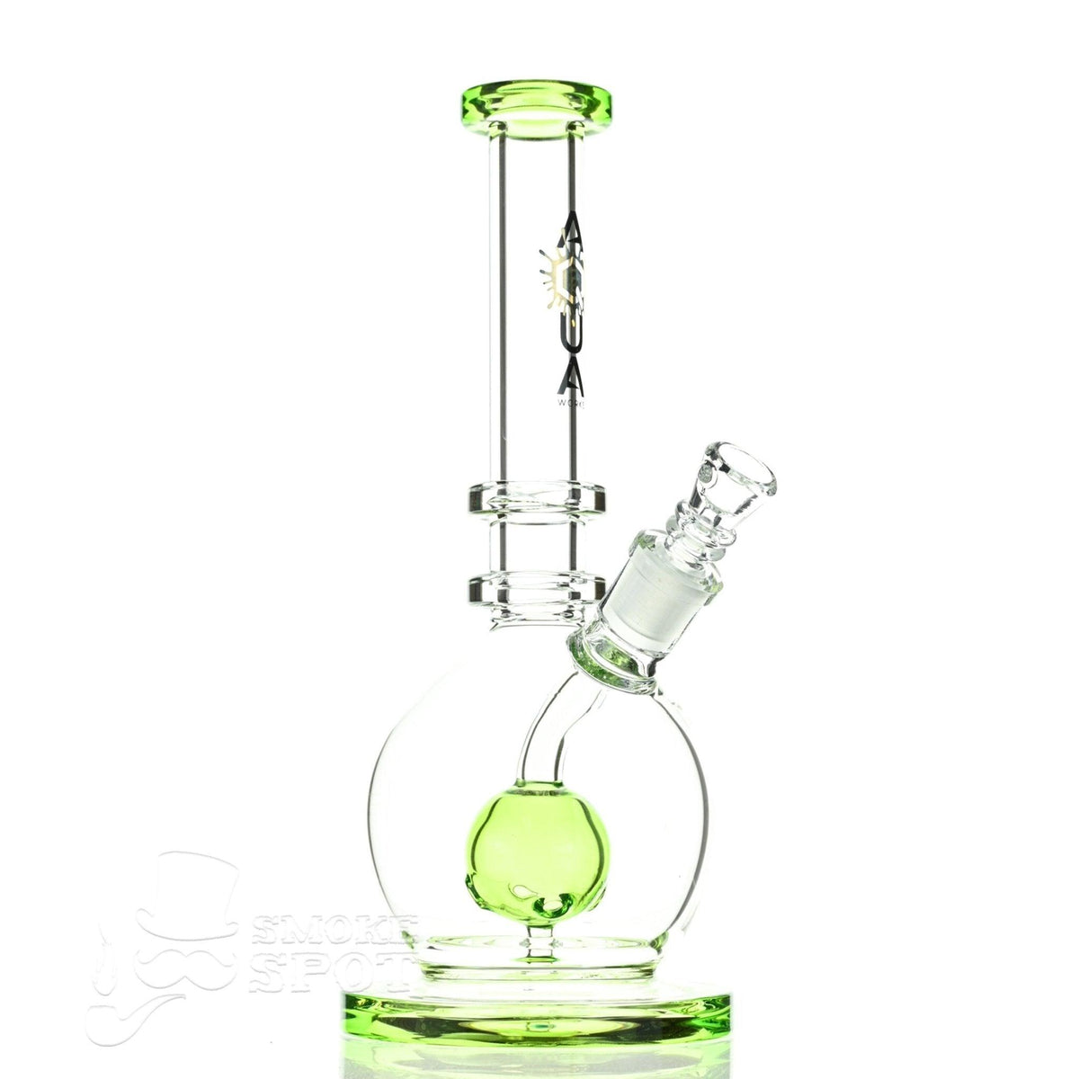 Aqua Glass ORB waterpipe with crown diffused fixed orb percolator in slime green - front view