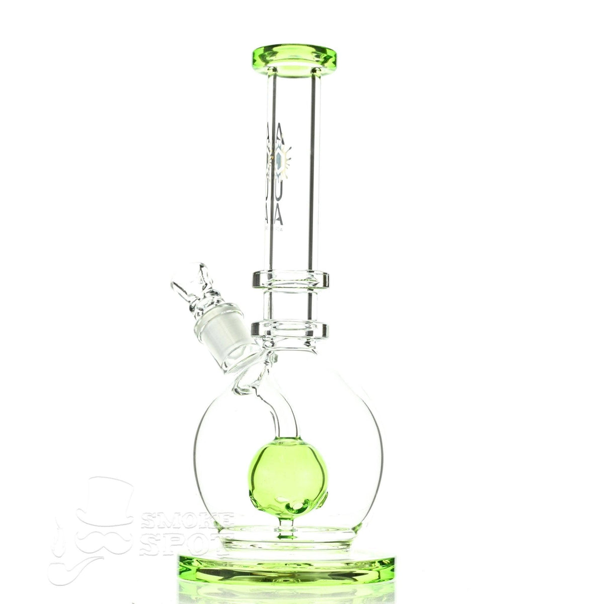 Base of Aqua Glass ORB waterpipe showing 4-inch diameter slime green glass