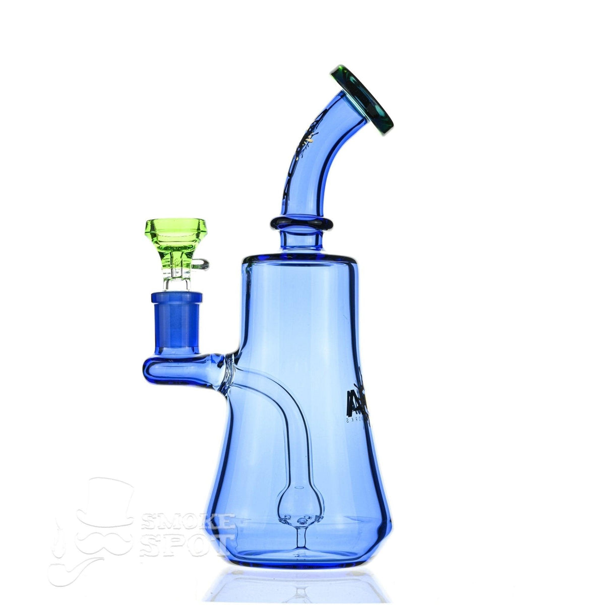 Side view of Aqua Glass stemless banger hanger tech pear blue waterpipe