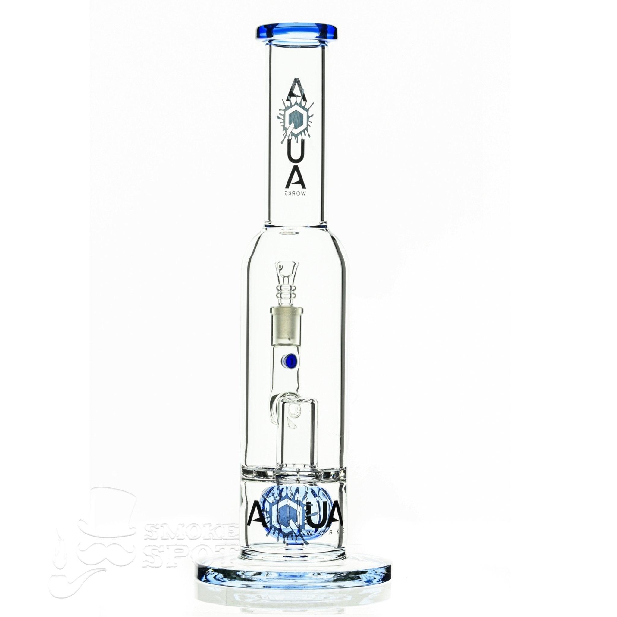 Aqua Glass stemless bottle with grid ball perc blue - Smoke Spot Smoke Shop