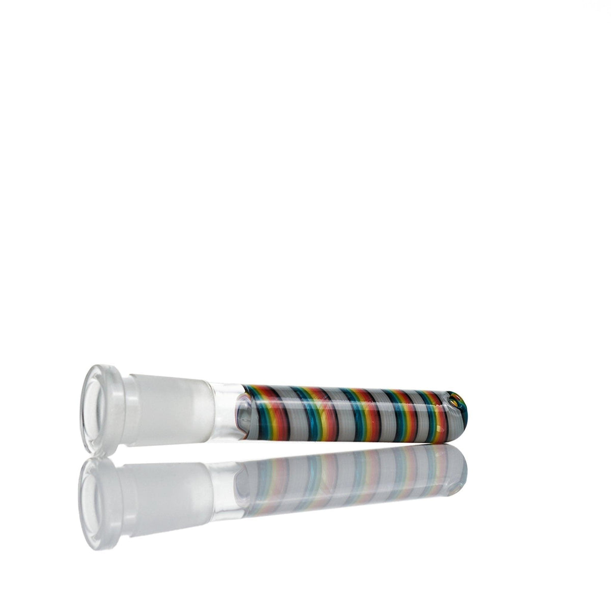 Augy Downstem Rainbow Swirl 14 mm 4 inch displayed on a glass rig
