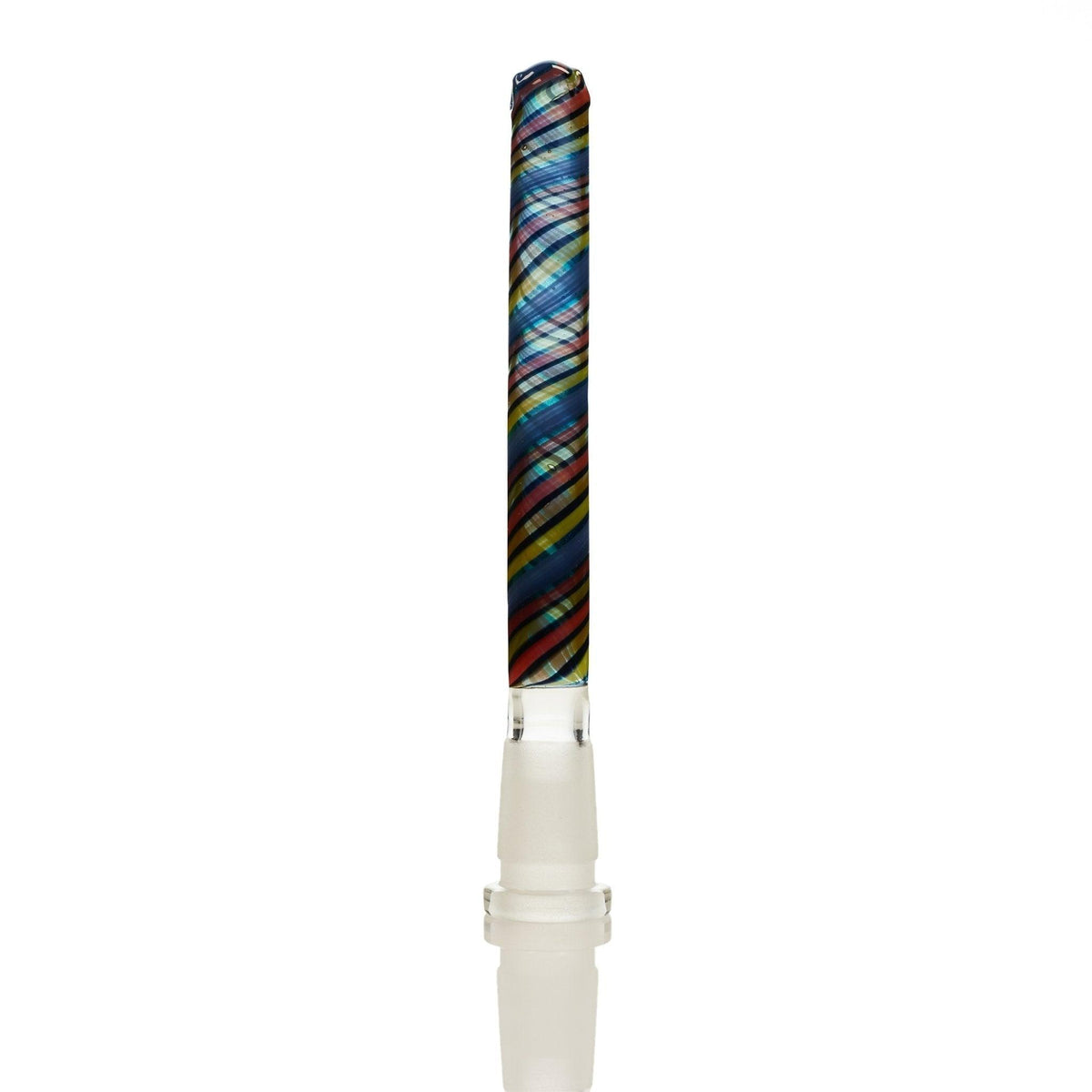 Close-up of Augy Glass multi color swirl 14mm downstem showing 2-hole percolation