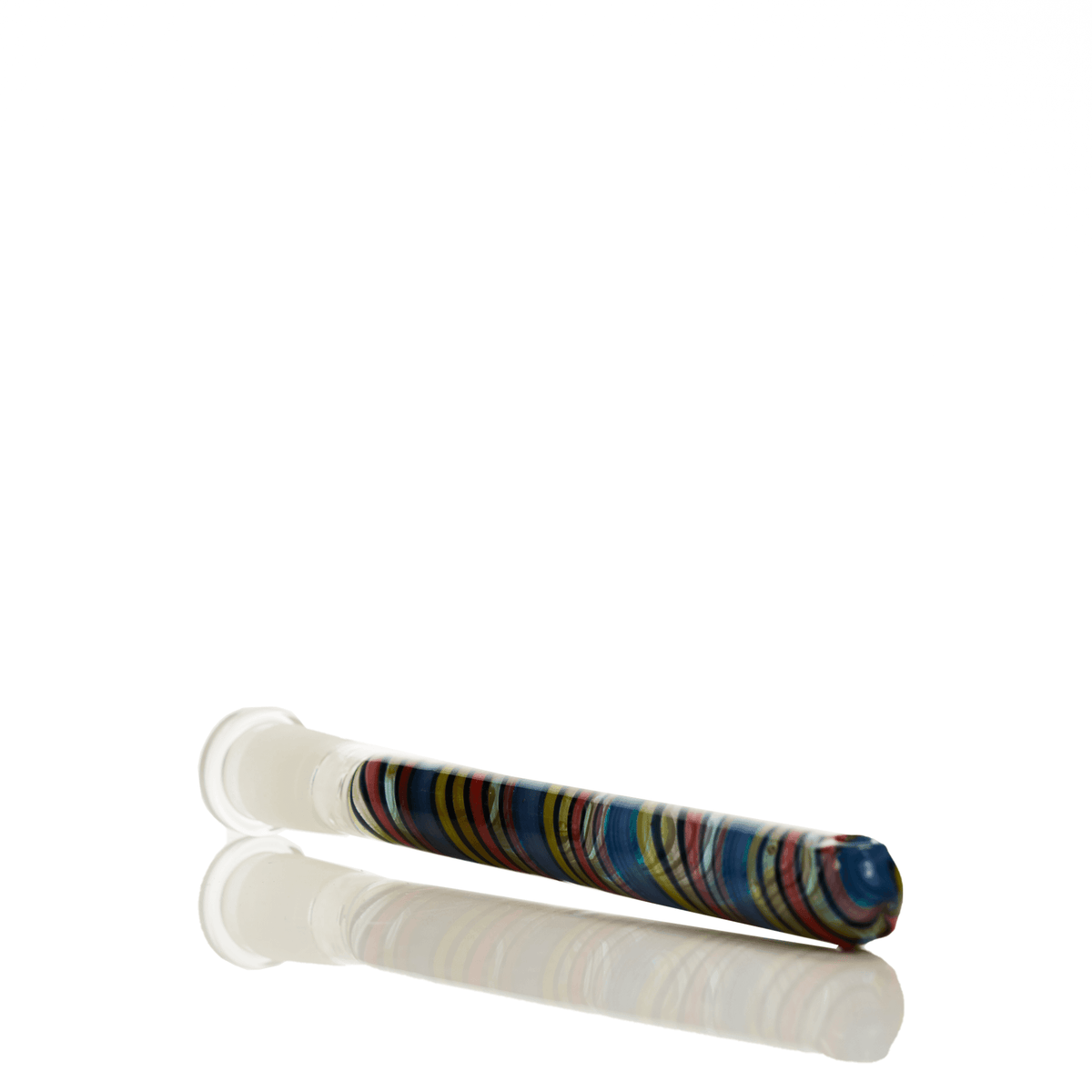 Augy Glass multi color swirl 14mm downstem angled view highlighting glass craftsmanship