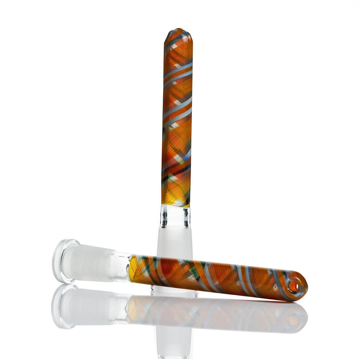 Augy Glass 14mm Downstem 5 Inch with Orange White and Black Swirls - Premium Glass Accessory