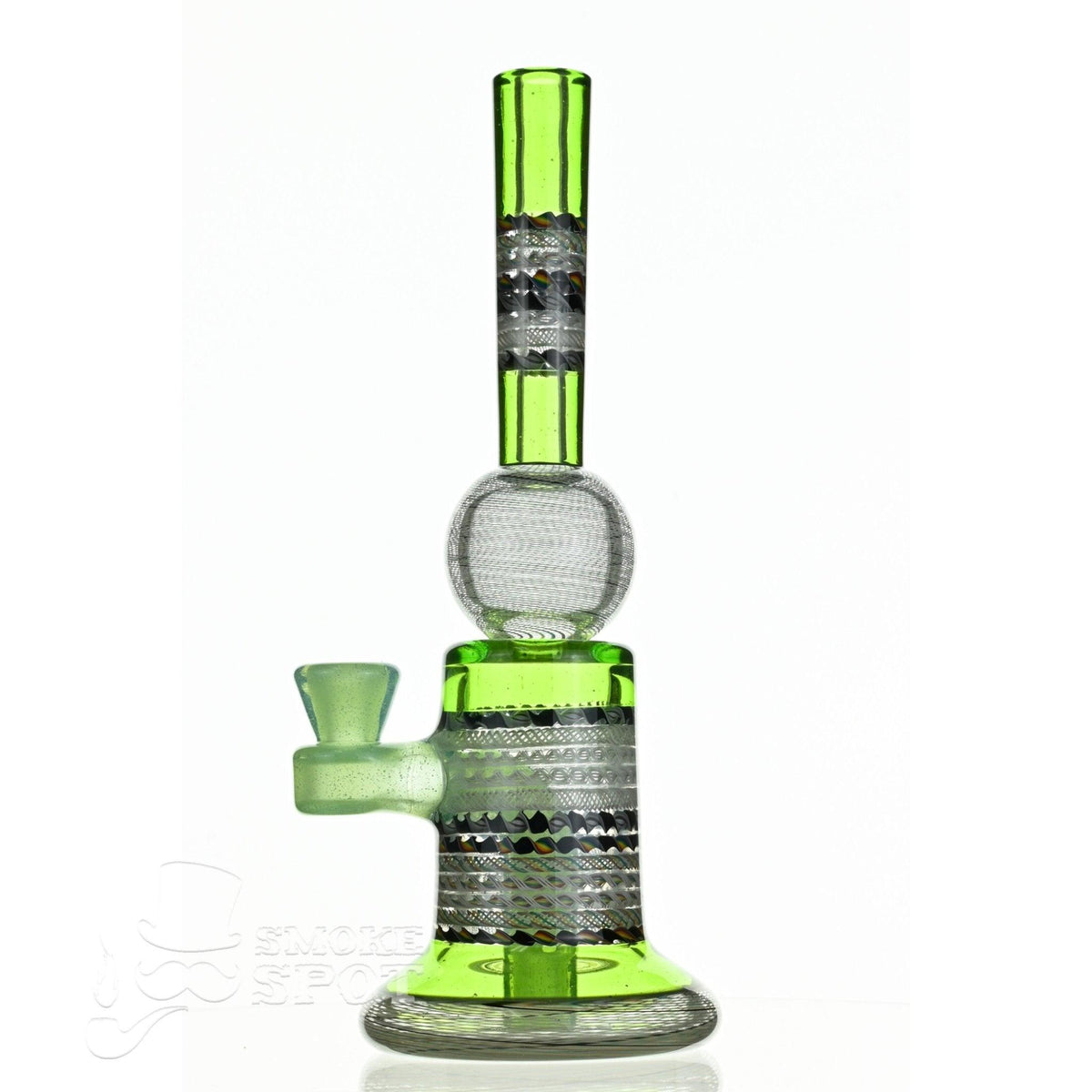 C-Lanni Full Pattern Color Windows Green Rig - Premium Glass Waterpipe at Smoke Spot