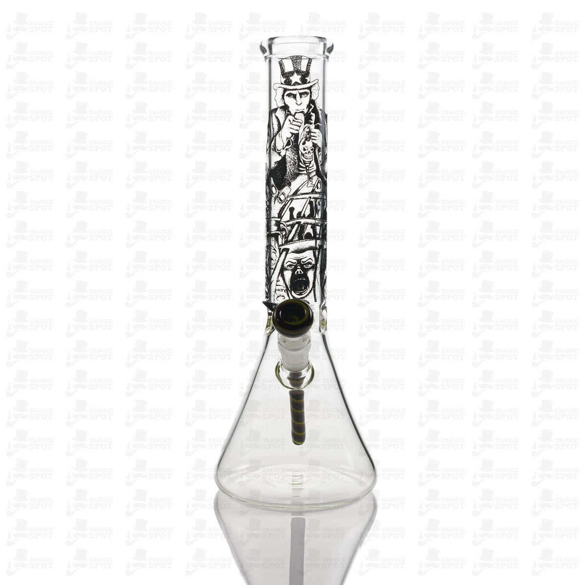 Conviction Glass 14 inch Black yellow red worked beaker - Smoke Spot Smoke Shop