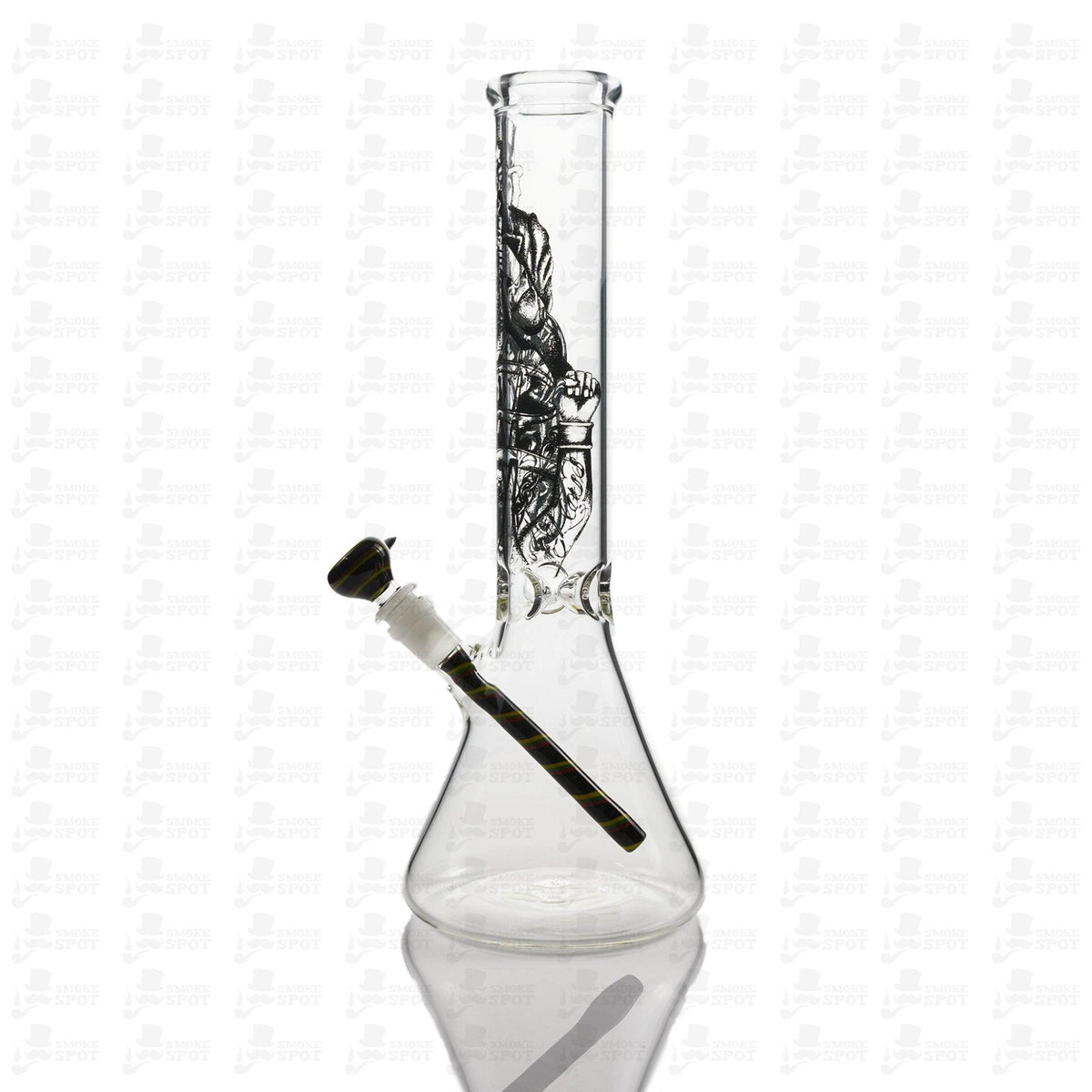 Conviction Glass 14 inch Black yellow red worked beaker - Smoke Spot Smoke Shop