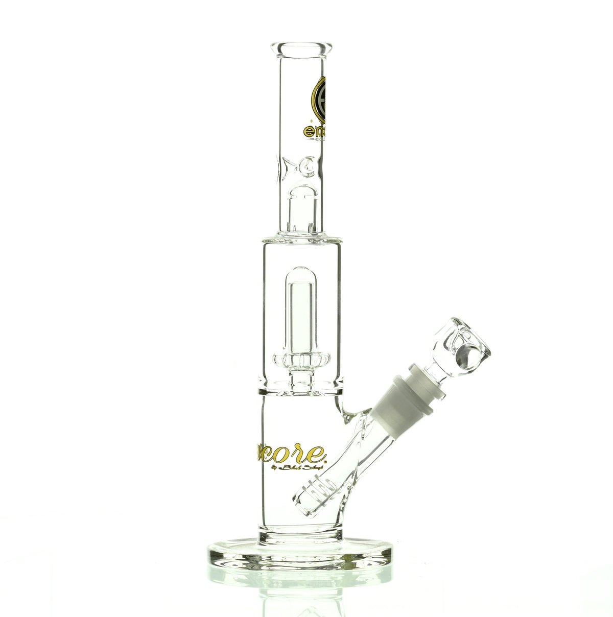 Encore scientific glass 10 inch straight tube waterpipe with showerhead perc yellow