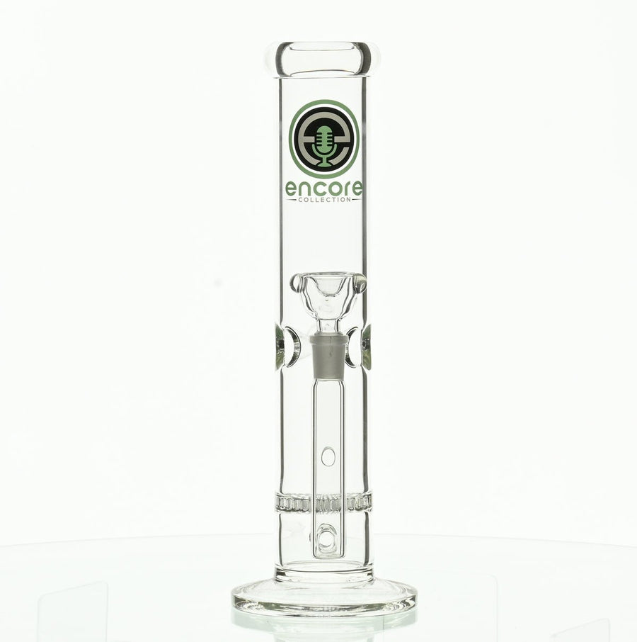 Encore 12" Straight Tube Waterpipe with Honeycomb Perc & Dark Green Logo