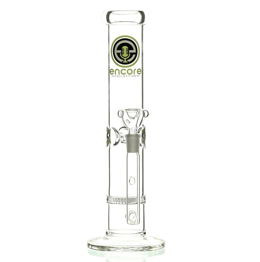 ENCORE 12" Straight Tube Waterpipe with Honeycomb Perc & Green Logo