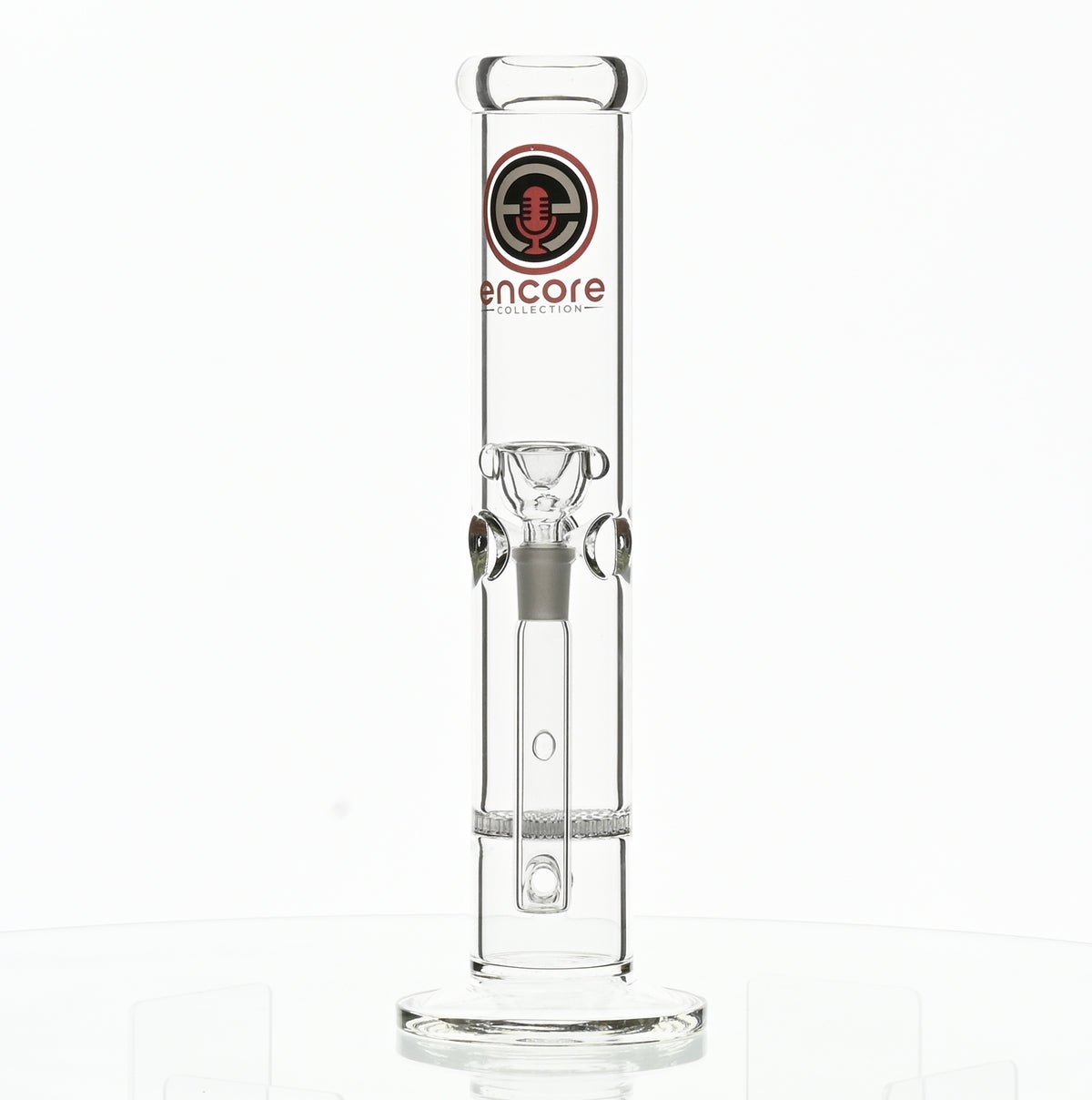 Encore 12 inch straight tube waterpipe with honeycomb percolator and red logo