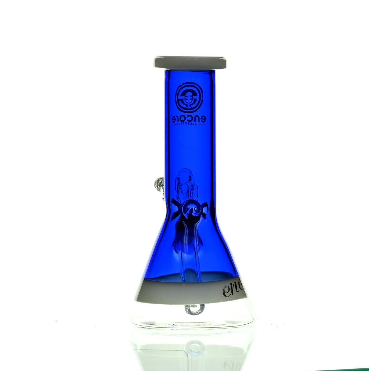 Full view of ENCORE 8 inch Full Color Blue Beaker Waterpipe highlighting vibrant blue color
