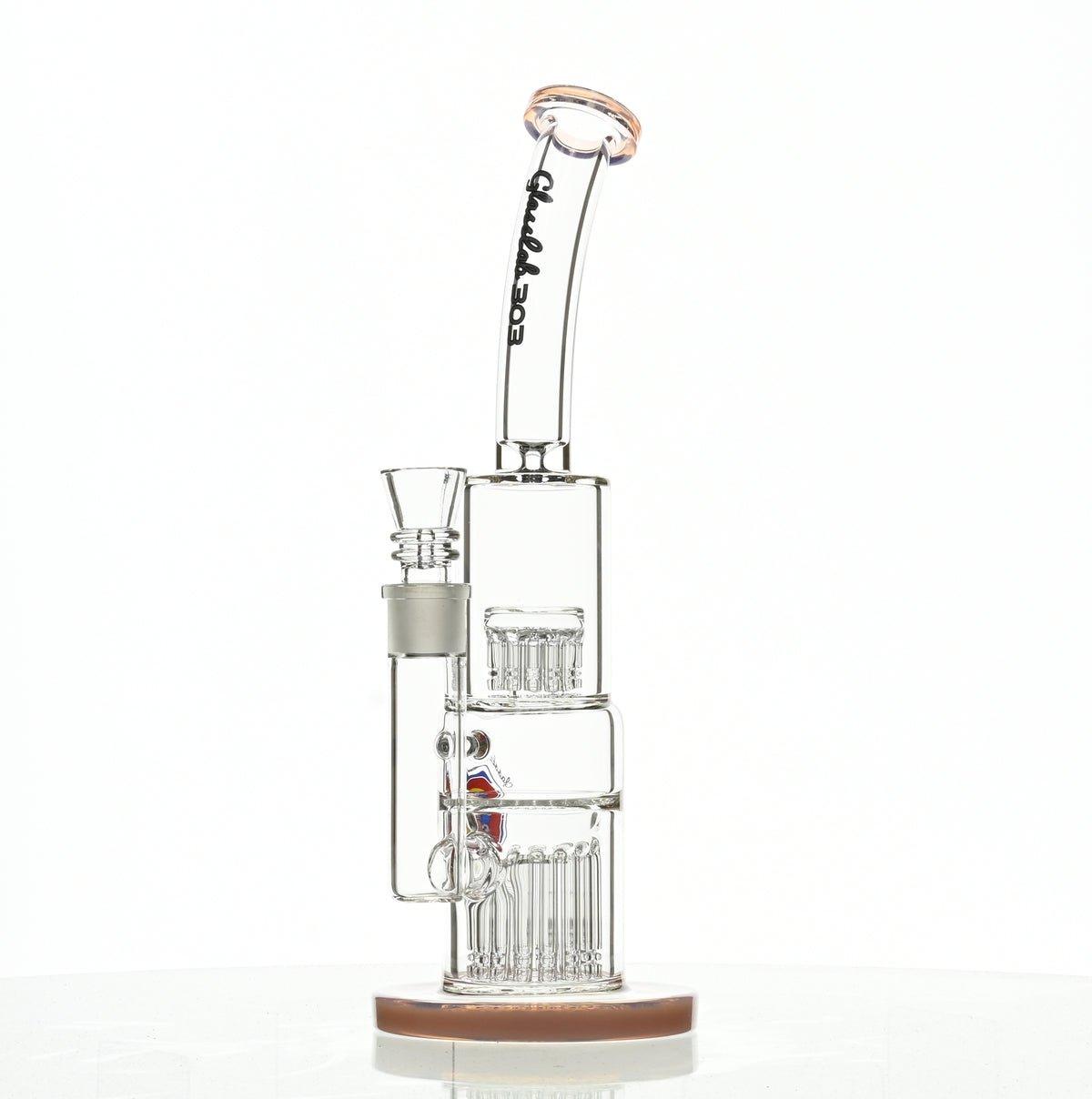 Side View of GLASSLAB 303 Pink Accents Waterpipe Rig - Smoke Spot