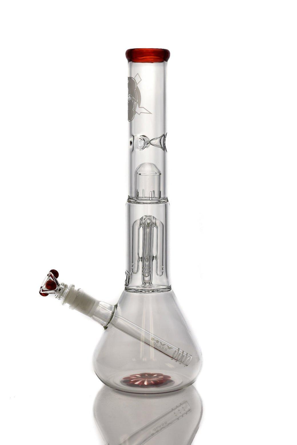 HVY Clear Beaker With Tree Perc Red - Smoke Spot Smoke Shop