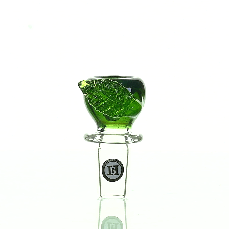 Joe Madigan 18mm Round Glass Bowl with Leaf Design in Teal and Slyme Green