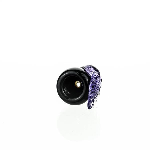 Side view of Joe Madigan black dichro bowl lollipop leaf 14mm glass bowl
