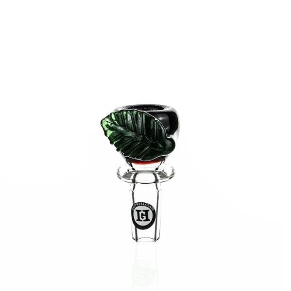 Joe Madigan Burgundy Bowl with Green Leaf - 14mm Glass Accessory