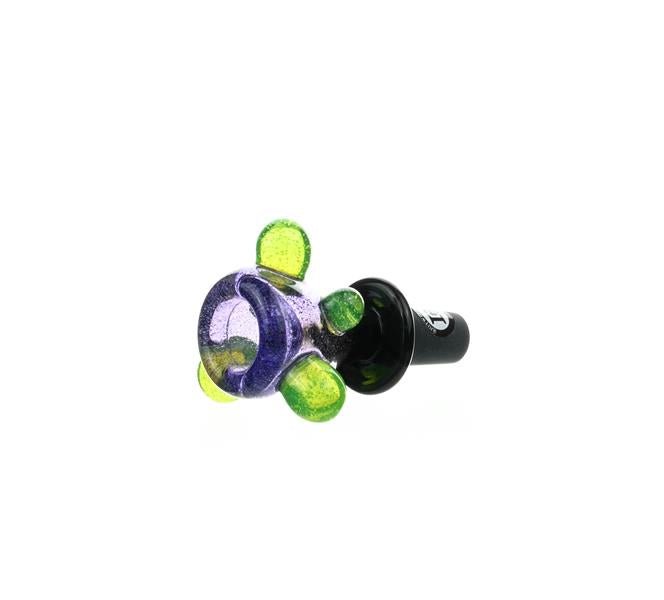 Top view of Joe Madigan Colored Bowl Lollipop Purple Slime Green Dots Glass Bowl