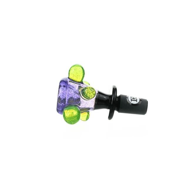 Close-up of Joe Madigan Colored Bowl Lollipop Purple Slime Green Dots Glass Joint