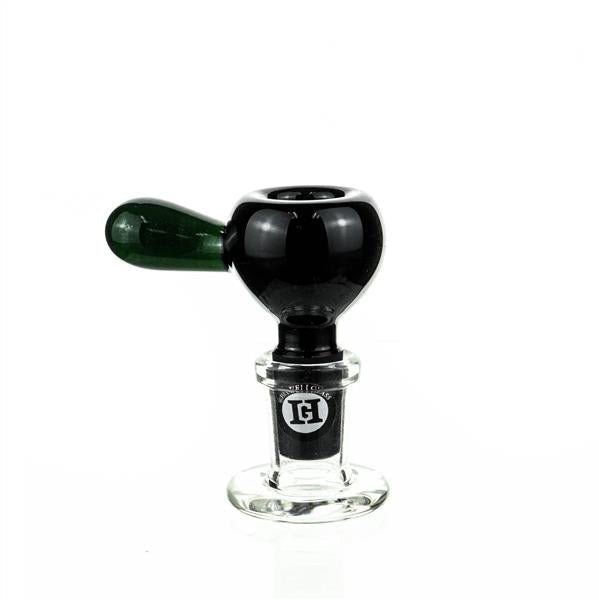 Joe Madigan Round Black Bowl with Dark Green Handle - 14mm Glass Accessory
