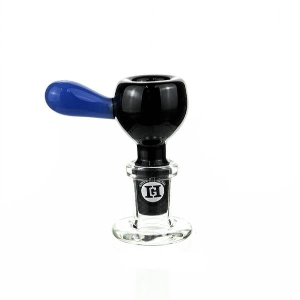 Joe Madigan Round Black Bowl with Milky Blue Handle - 14 mm Glass Accessory