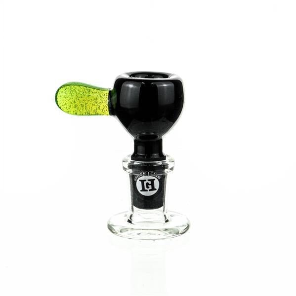 Joe Madigan 14mm round black glass bowl with milky green handle - Smoke Spot