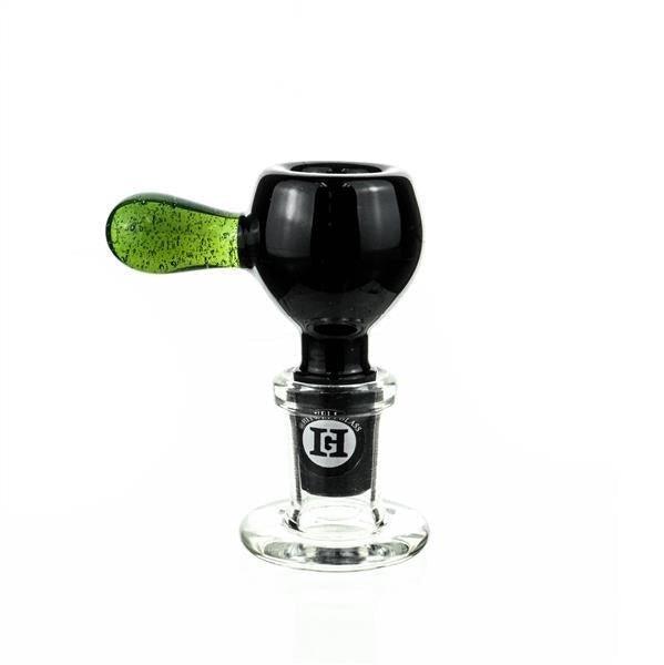 Joe Madigan round black glass bowl with turquoise handle - Smoke Spot Smoke Shop