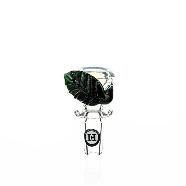 Joe Madigan Secrete White Bowl Dichro Green Leaf - 14mm Glass Accessory