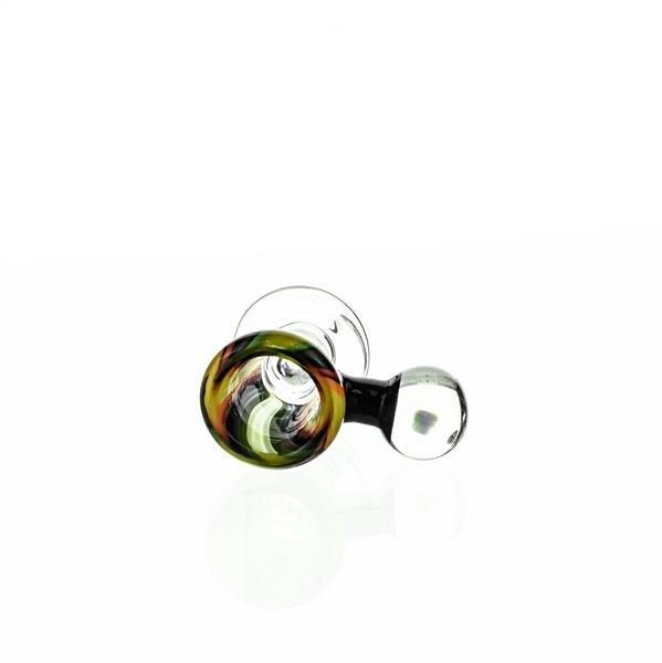 Side view of Joe Madigan Worked Funnel Bowl with Opal 105 - 14mm Glass Bowl for Dry Herb Rigs