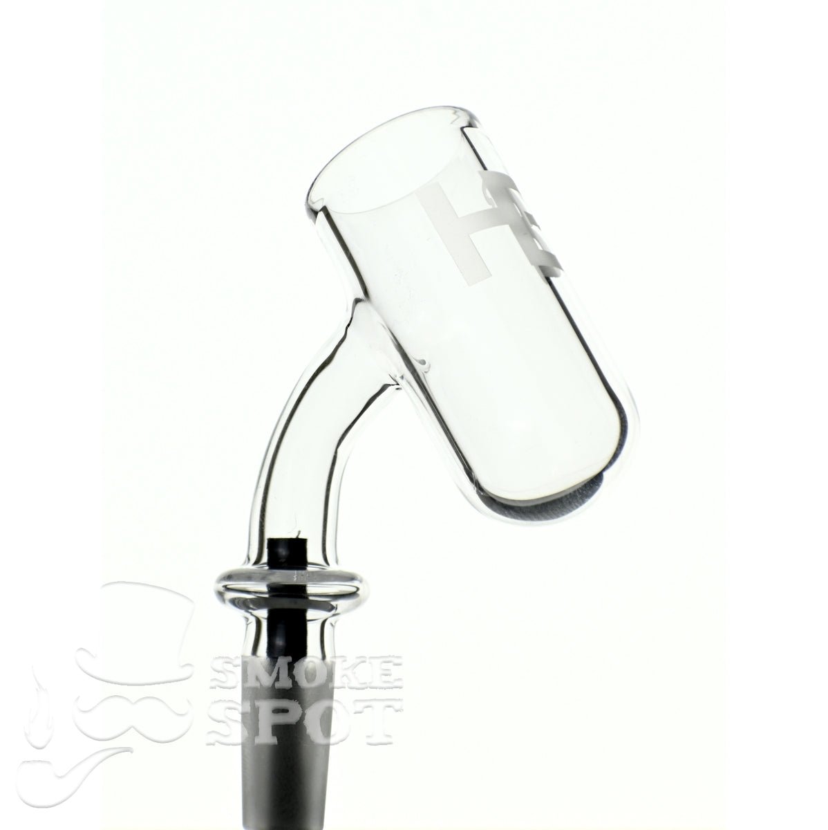 Side view of Joel Halen 45 degree 10 mm quartz banger with round bottom bucket