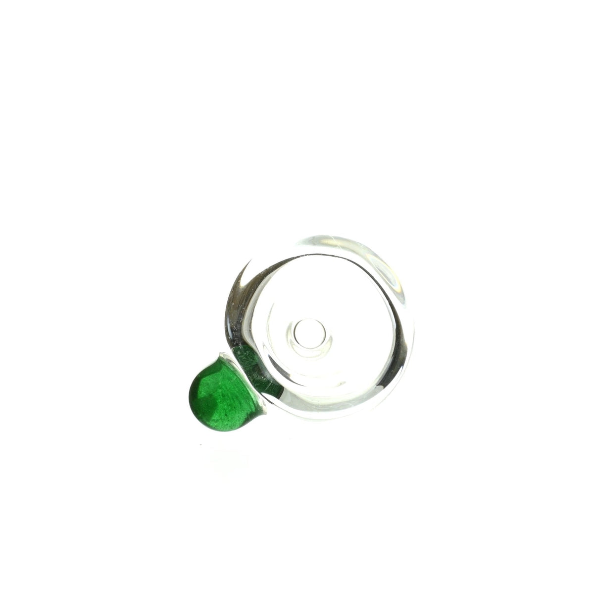 Side view of Mathematix clear bubble 14mm glass bowl with single dot - Smoke Spot