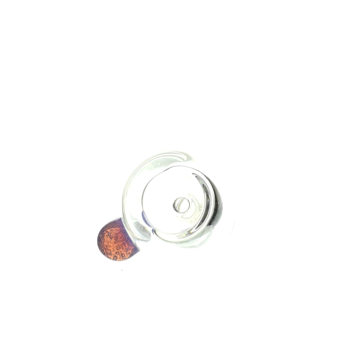 Side view of Mathematix clear bubble 14mm glass bowl with single dot - Smoke Spot Glass