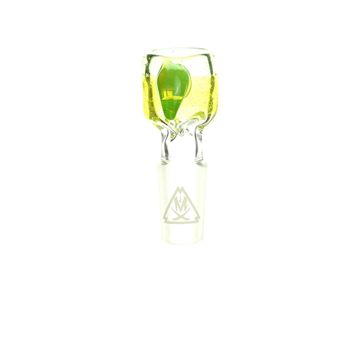 Side view of Mathematix teacup bowl with hook tri color 7 14mm glass bowl