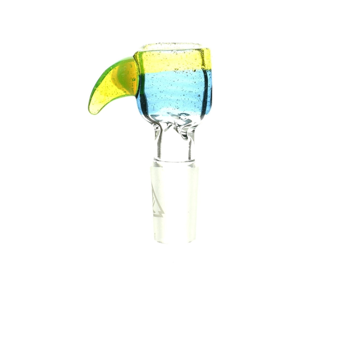 Side view of Mathematix teacup bowl with hook tri color 14mm glass accessory