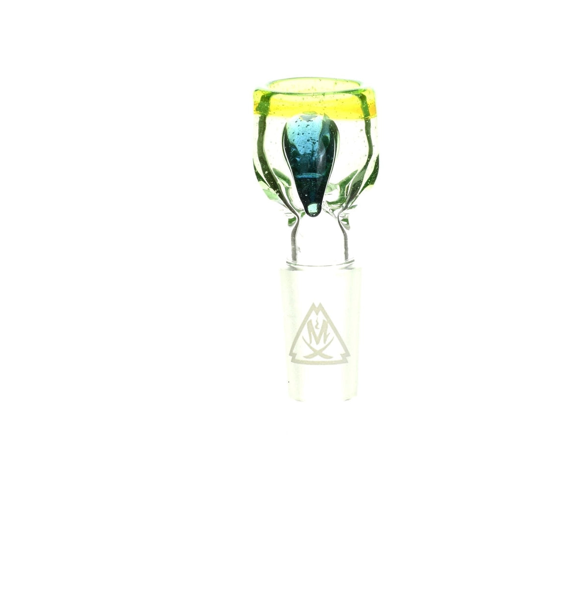 Side view of Mathematix teacup bowl with hook tri color 9 14mm glass bowl