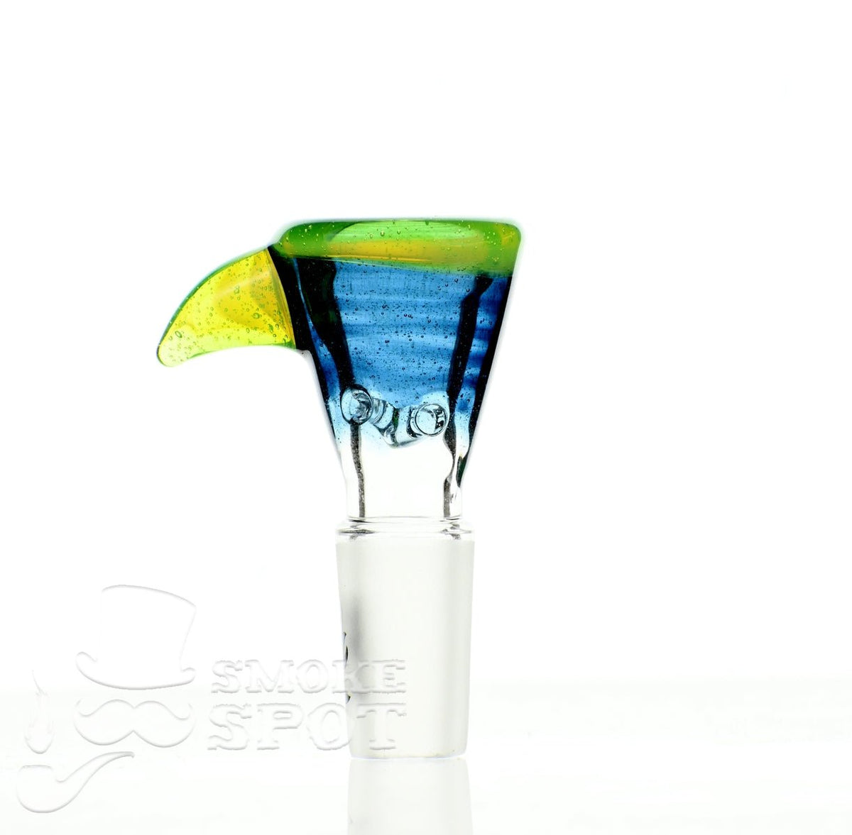 Side view of Mathematix Tri Color Funnel Ice Pinch 14 mm glass accessory - Smoke Spot Glass
