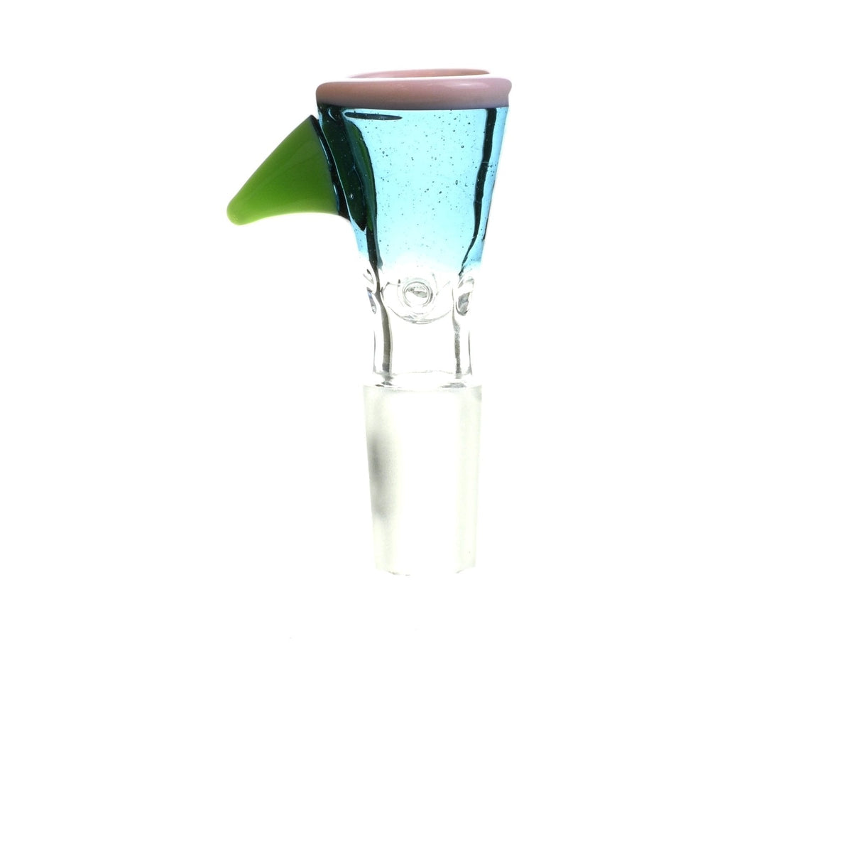 Side view of Mathematix tri color funnel ice pinch 14 mm glass bowl