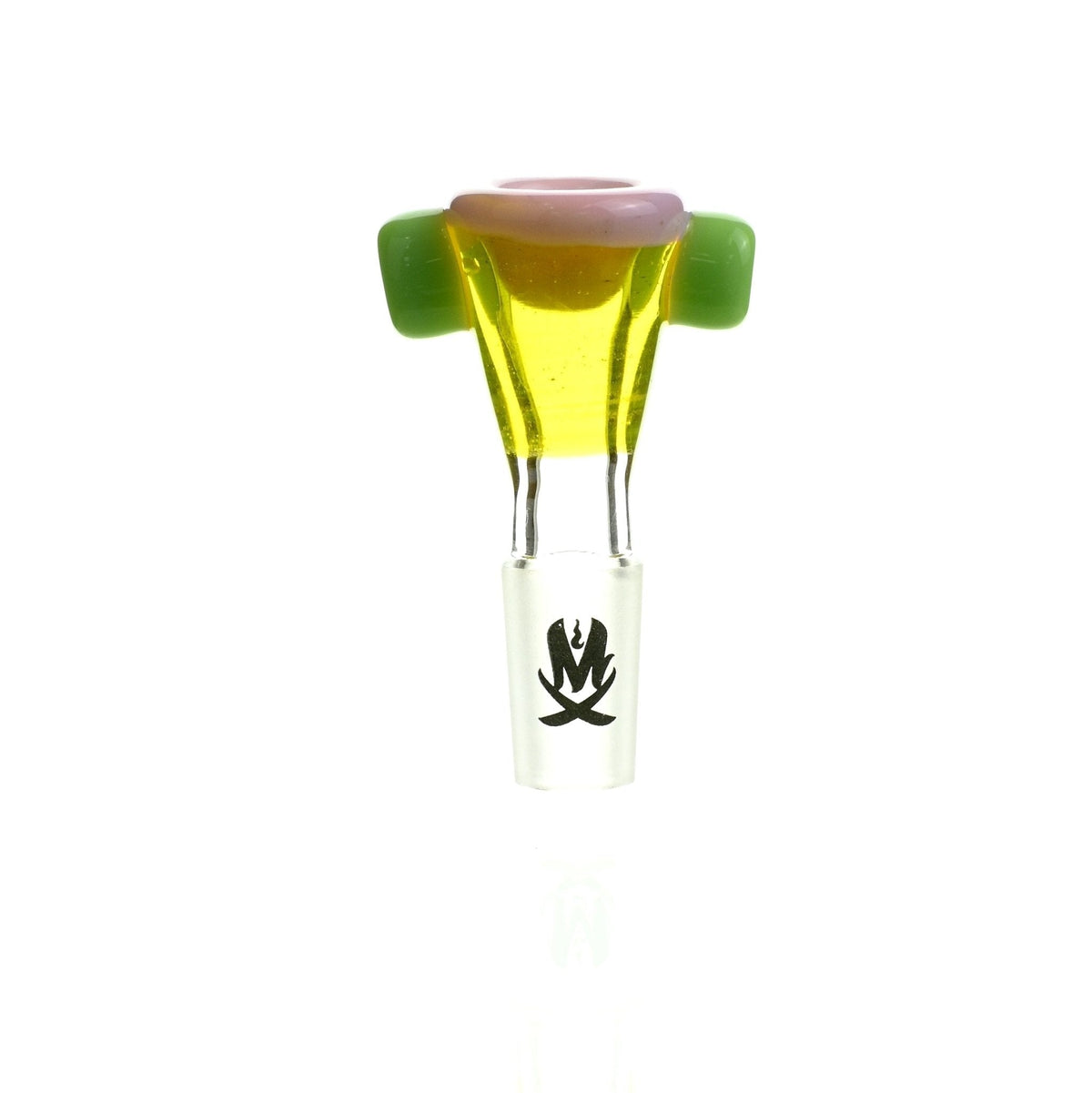 Close-up of Mathematix Tri Color Thick Funnel 11 inch glass bowl with vibrant tri-color design