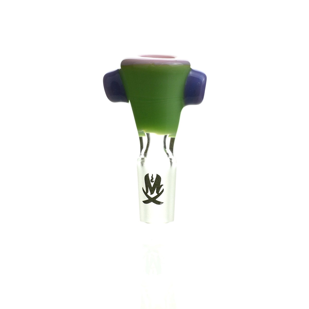 Side view of Mathematix tri color thick funnel 12mm glass bowl - Smoke Spot Glass