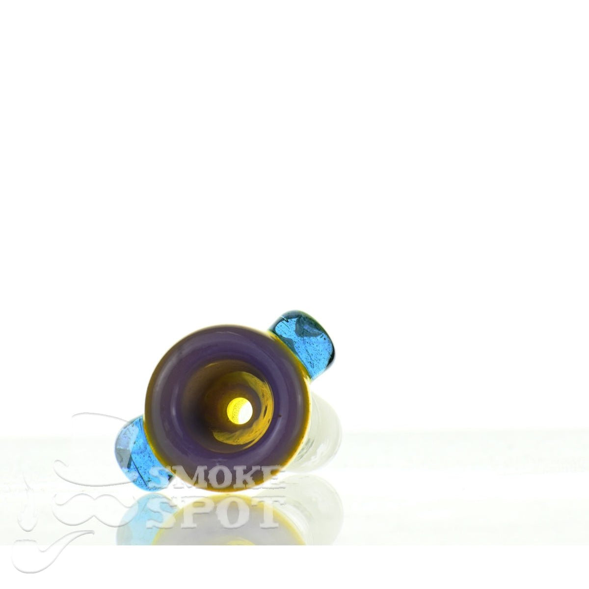 Side view of Mathematix tri color thick funnel 14 mm bowl 107 glass accessory