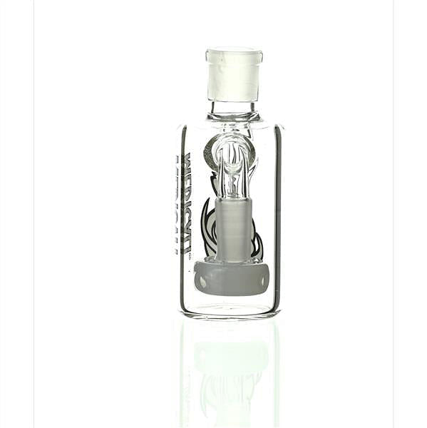 Close up of Medicali Ash Catcher white on white 90 degree 14 mm joint