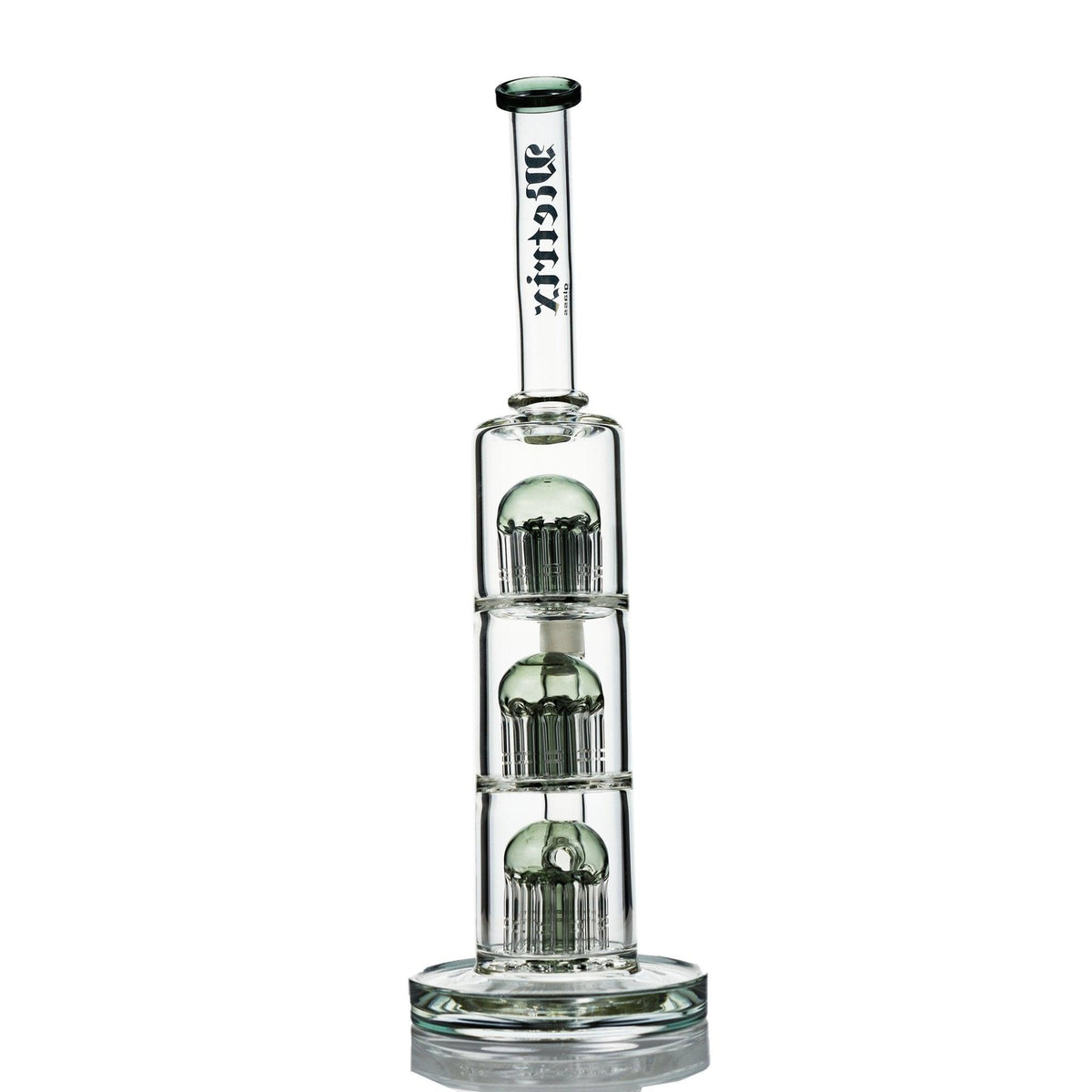Base and arm legs detail of Metrix Glass black waterpipe with 10 arm legs
