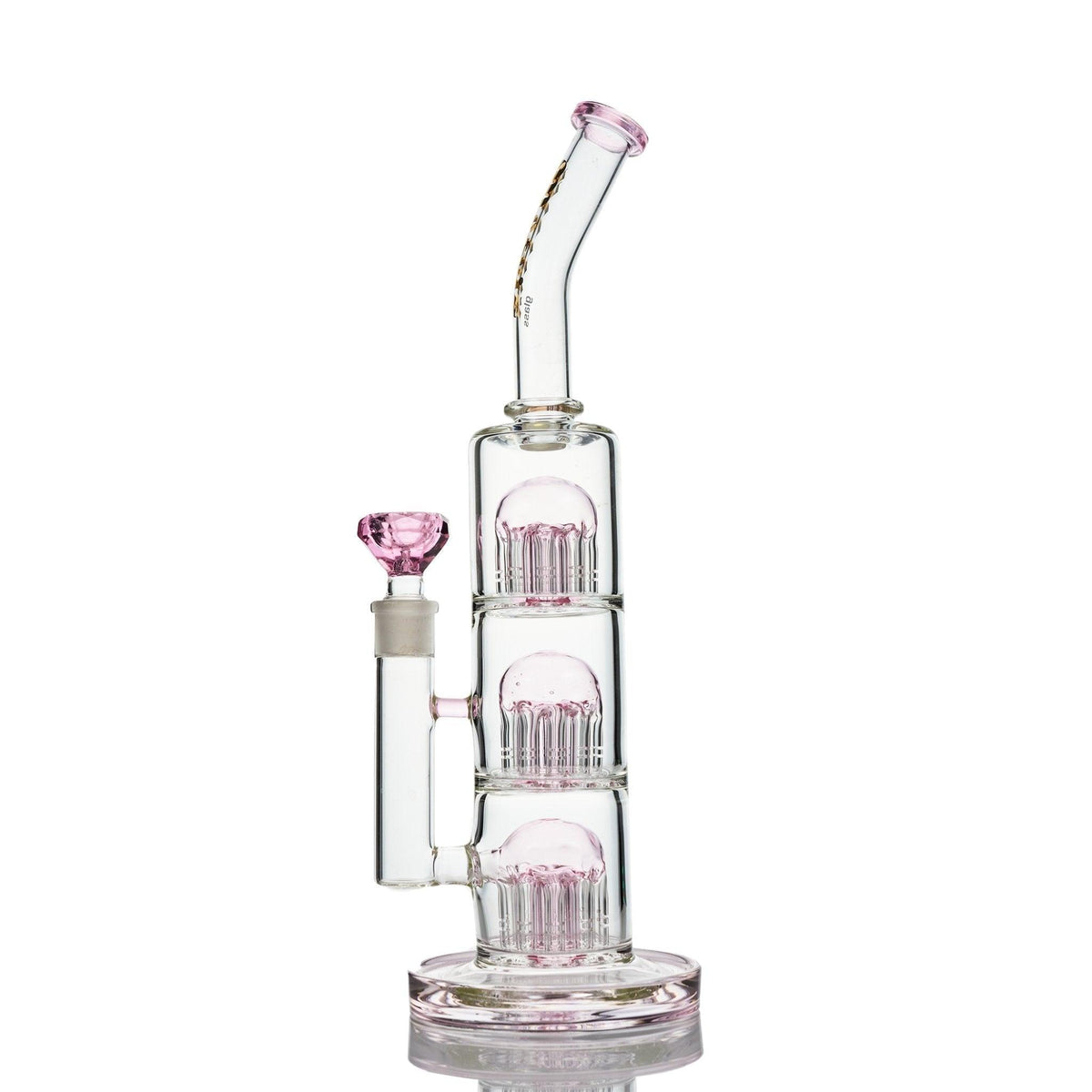 Metrix Glass Pink Waterpipe with 3 percolators and 10 arm legs for smooth dabs