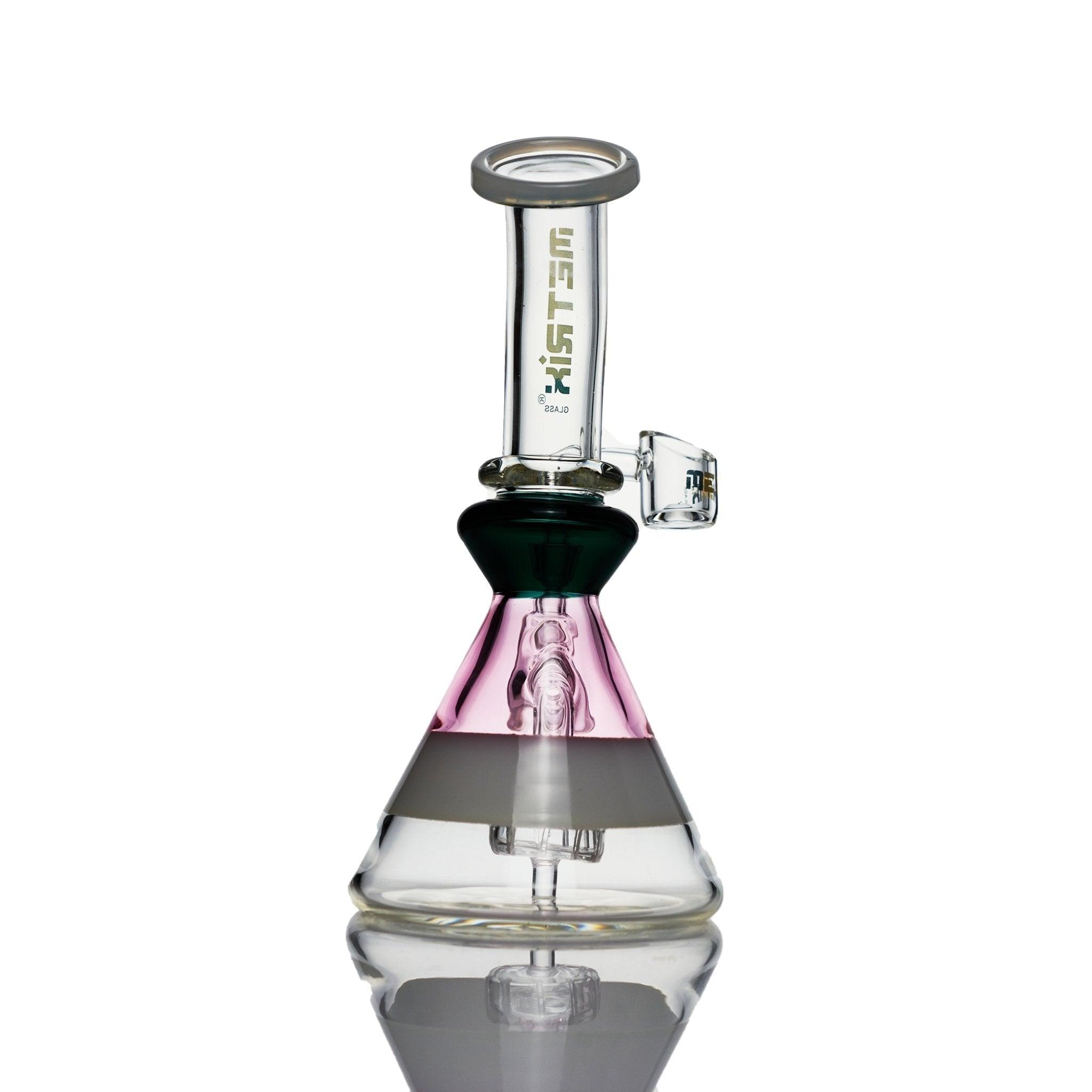 Metrix Glass Tri Color green pink white rig Flat disk perculator - Smoke Spot Smoke Shop